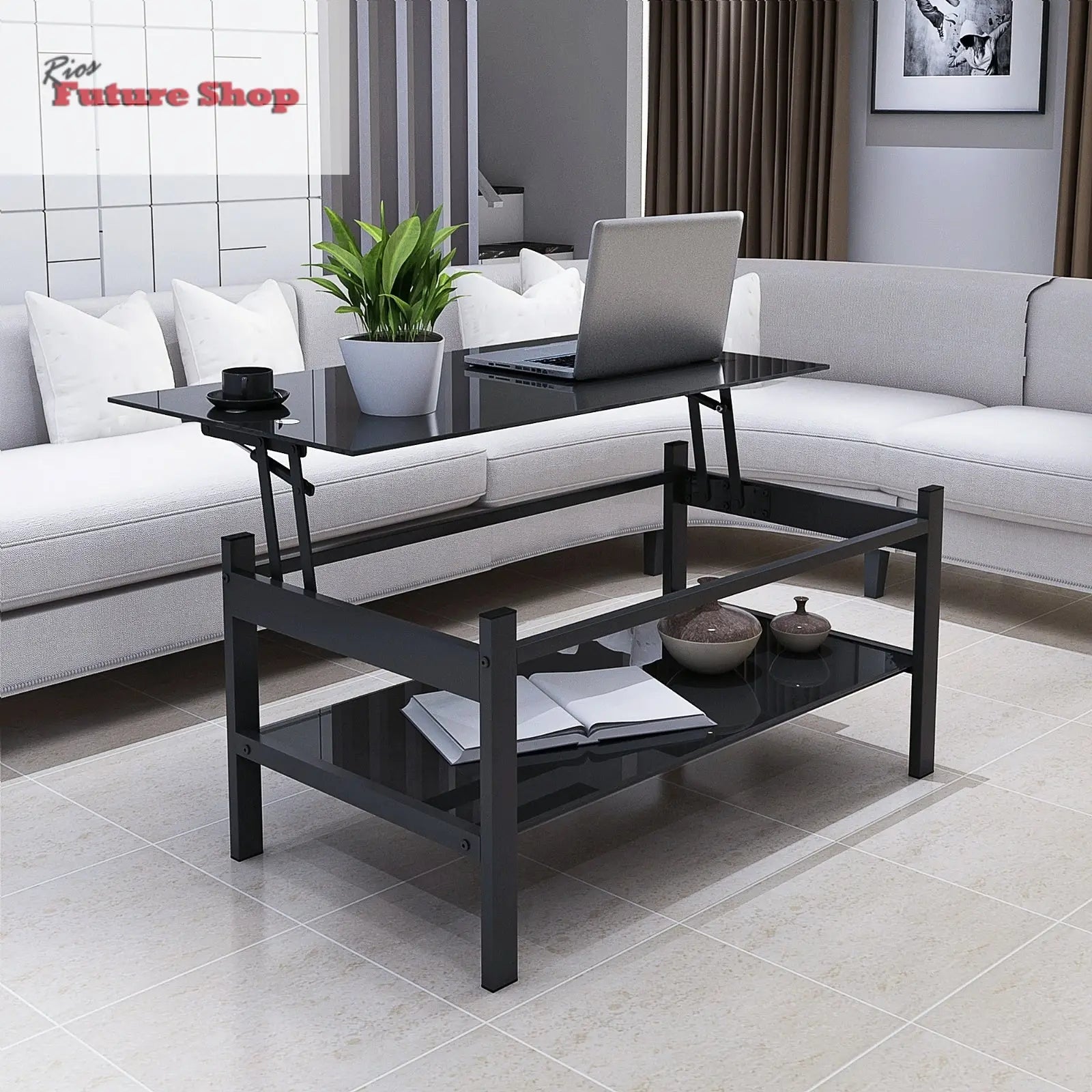 glass-lift-top-coffee-table-2-layer-tempered-glass-modern-simple-black-6777887 - Rios Future Shop