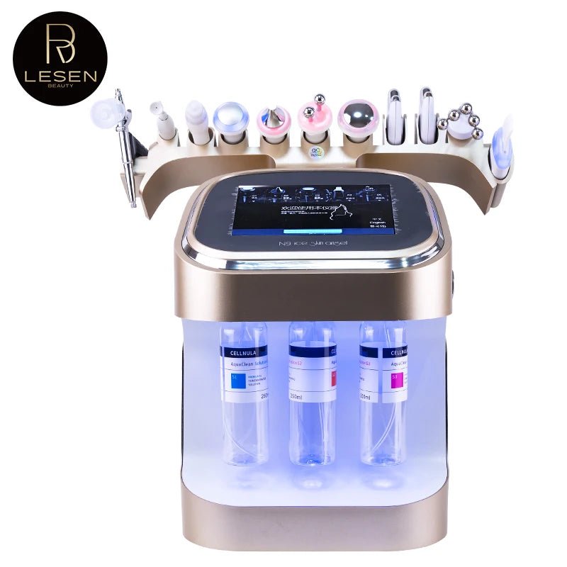 Gold Hydra Bubble Skin Beauty Machine 11 in 1 Facial Care Oxygen Jet Peel Firming Dermabrasion salon Use Beauty Equipment - Rios Future Shop
