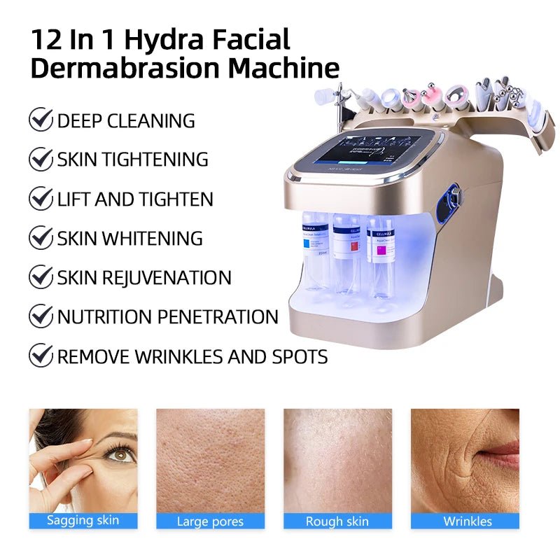 Gold Hydra Bubble Skin Beauty Machine 11 in 1 Facial Care Oxygen Jet Peel Firming Dermabrasion salon Use Beauty Equipment - Rios Future Shop