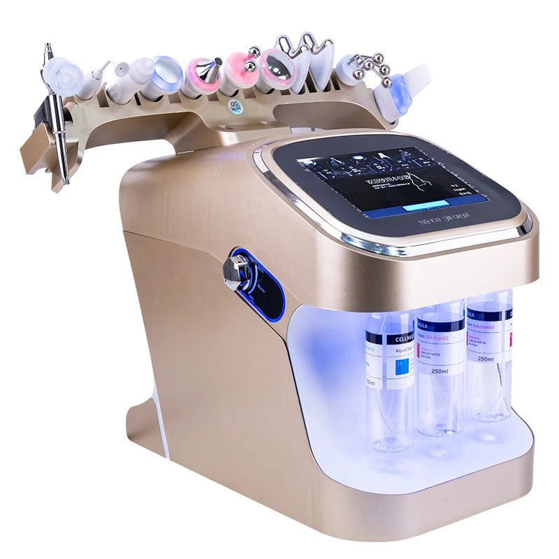 Gold Hydra Bubble Skin Beauty Machine 11 in 1 Facial Care Oxygen Jet Peel Firming Dermabrasion salon Use Beauty Equipment - Rios Future Shop