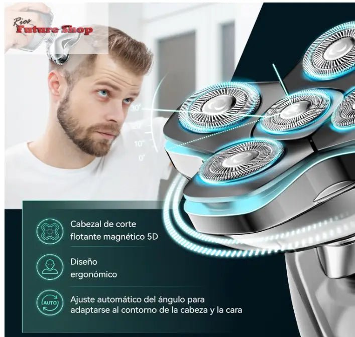 IPX6 impermeável máquina de barbear cabeça para carvo com cabeças magnéticas 5D, corta - pelos e nariz, barbear a seco e húmido, carregamento USB - C - Rios Future Shop
