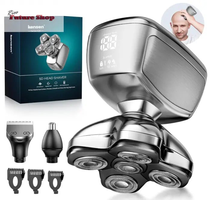 IPX6 impermeável máquina de barbear cabeça para carvo com cabeças magnéticas 5D, corta - pelos e nariz, barbear a seco e húmido, carregamento USB - C - Rios Future Shop