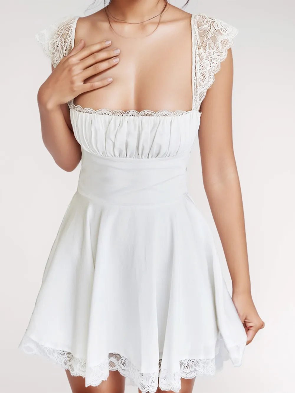 Lace Detail Square Neck Cap Sleeve Mini Dress - Rios Future Shop