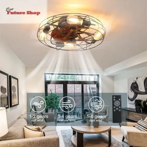 Lantern Style 20 Inch Farmhouse Low Profile Ceiling Fan Light - Rios Future Shop
