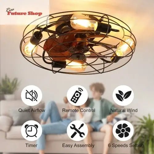 Lantern Style 20 Inch Farmhouse Low Profile Ceiling Fan Light