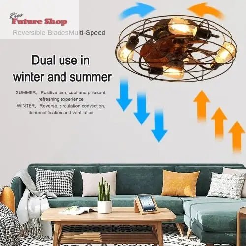 Lantern Style 20 Inch Farmhouse Low Profile Ceiling Fan Light - Rios Future Shop