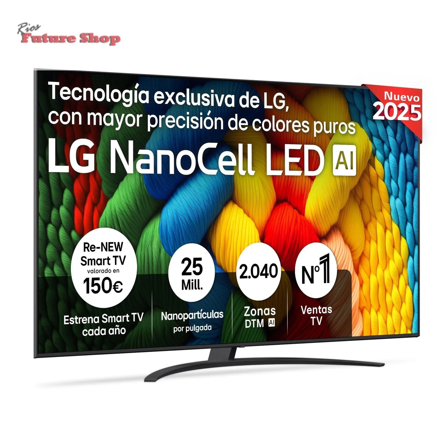 LG 75NANO80A6B Televisão de 75", 4K, NanoCell, Smart TV, LED IA, WebOS 25, processador potente e inteligente, Super Upscaling, Dolby Digital Plus, Alexa/Google Assistant, preto