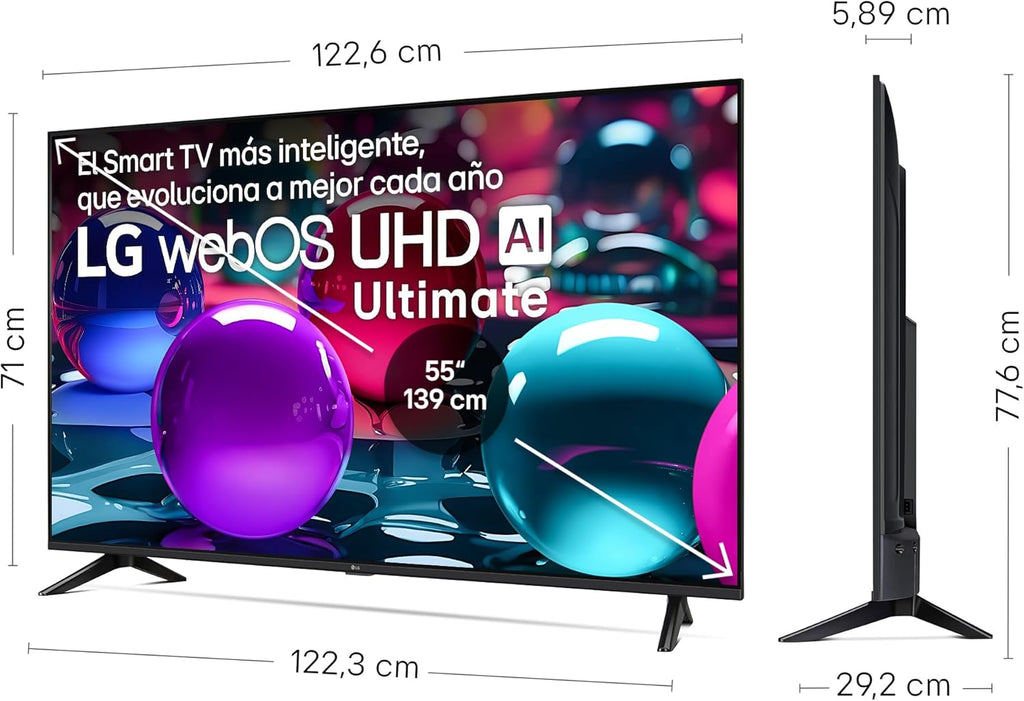 LG 55UA73006LA - TV 55", UHD 4K, WebOS 25, Ultimate IA, HDR10 Pro, Super Upscaling, Dolby Digital Plus, Google Assistant, Black