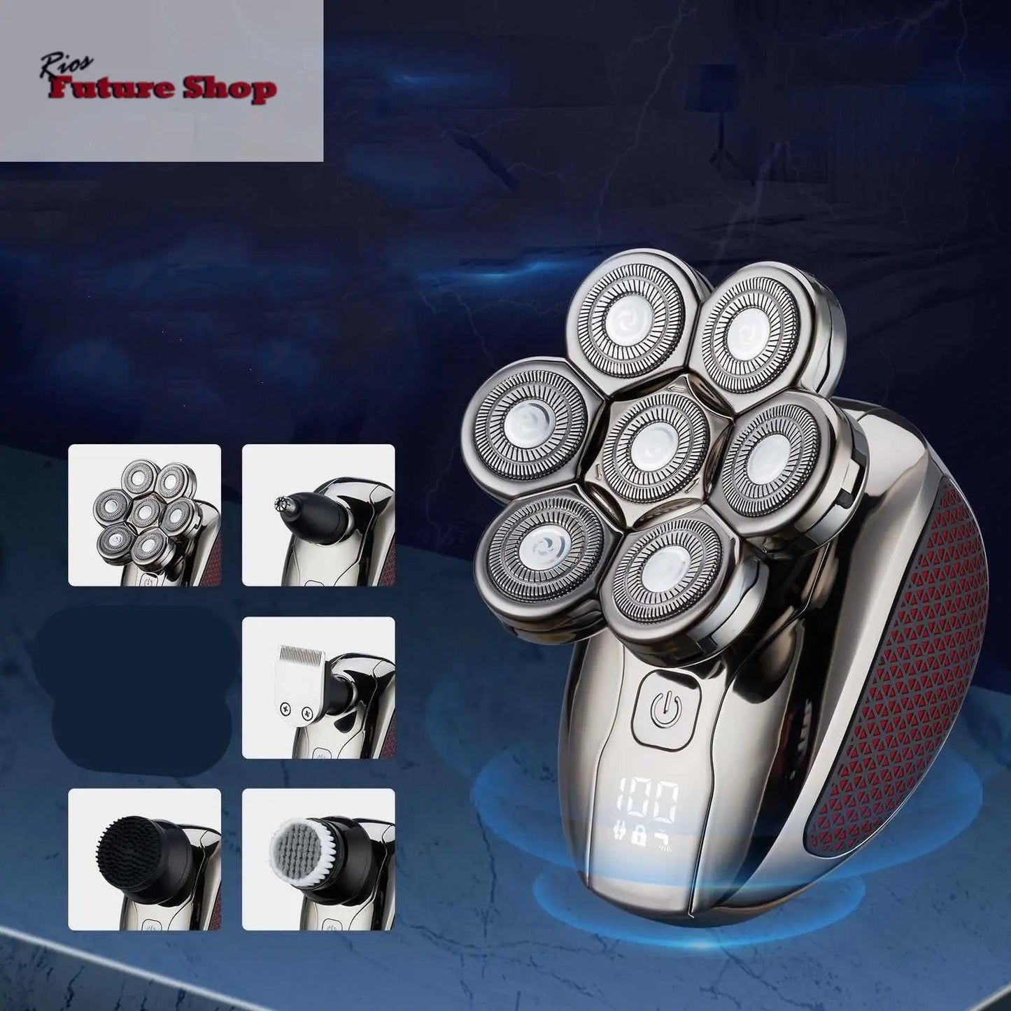 Máquina de barbear digital lavável masculina de sete lâminas - Rios Future Shop