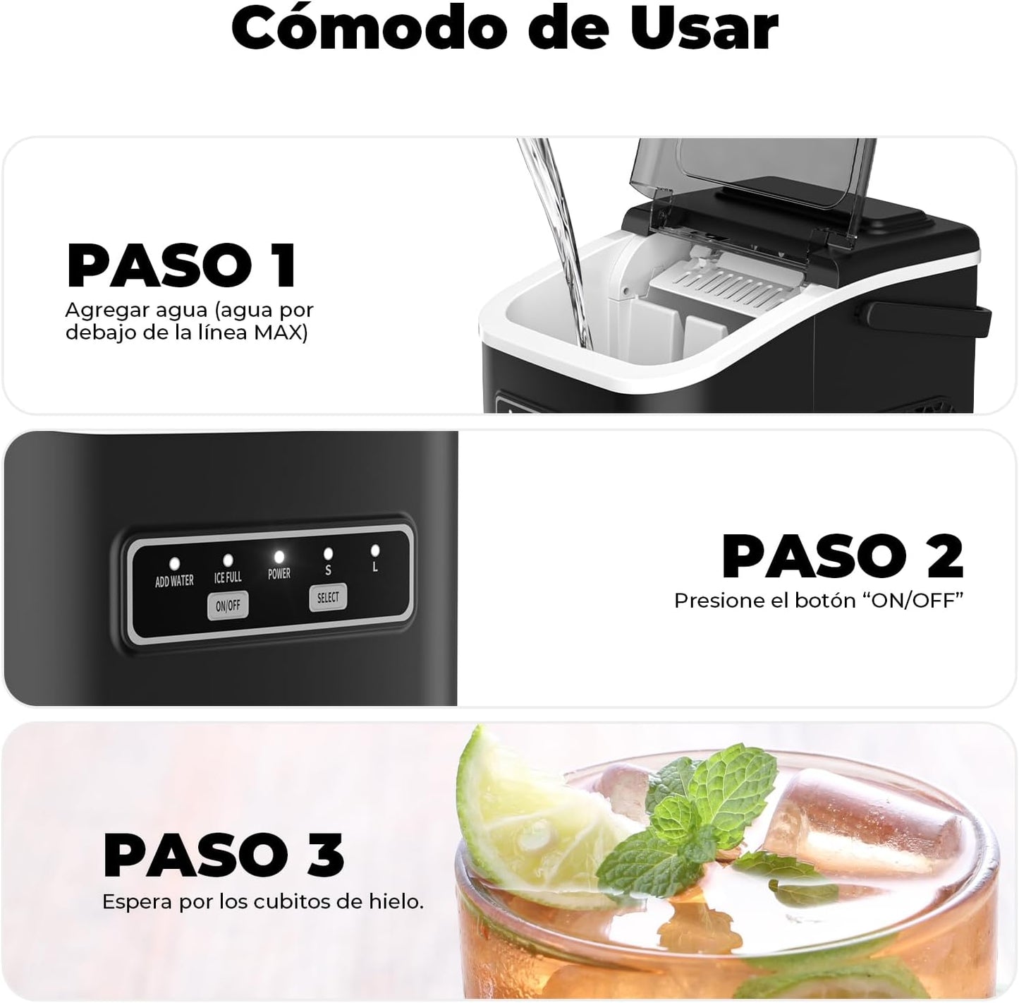 Máquinas de fazer gelo, Acmeenjoy 12 kg/24 h máquina de gelo para bancada, gelo em 6-8 minutos, máquina de gelo portátil e auto-limpeza com pega para casa / festa / cozinha / bar