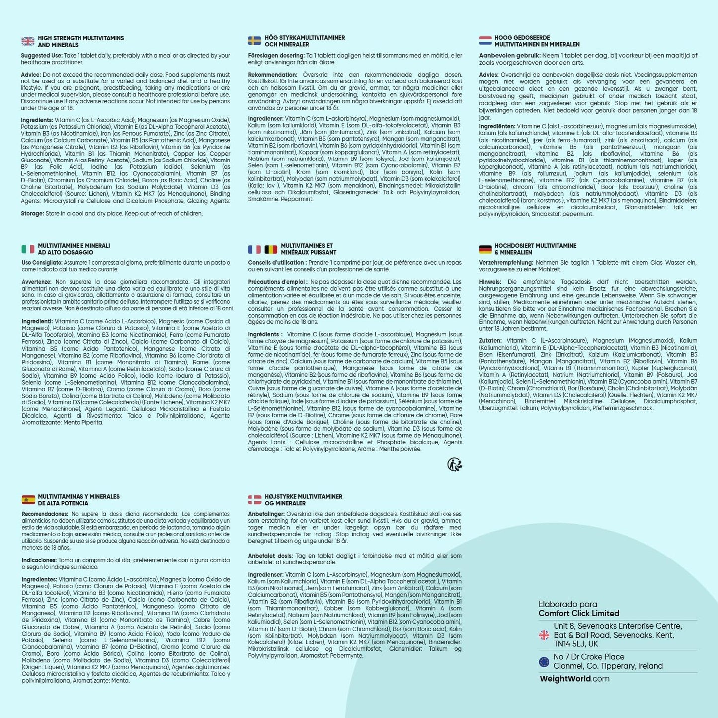 Multivitaminas y Minerales, 400 Comprimidos Veganos, 27 Vitaminas y Minerales - Rios Future Shop