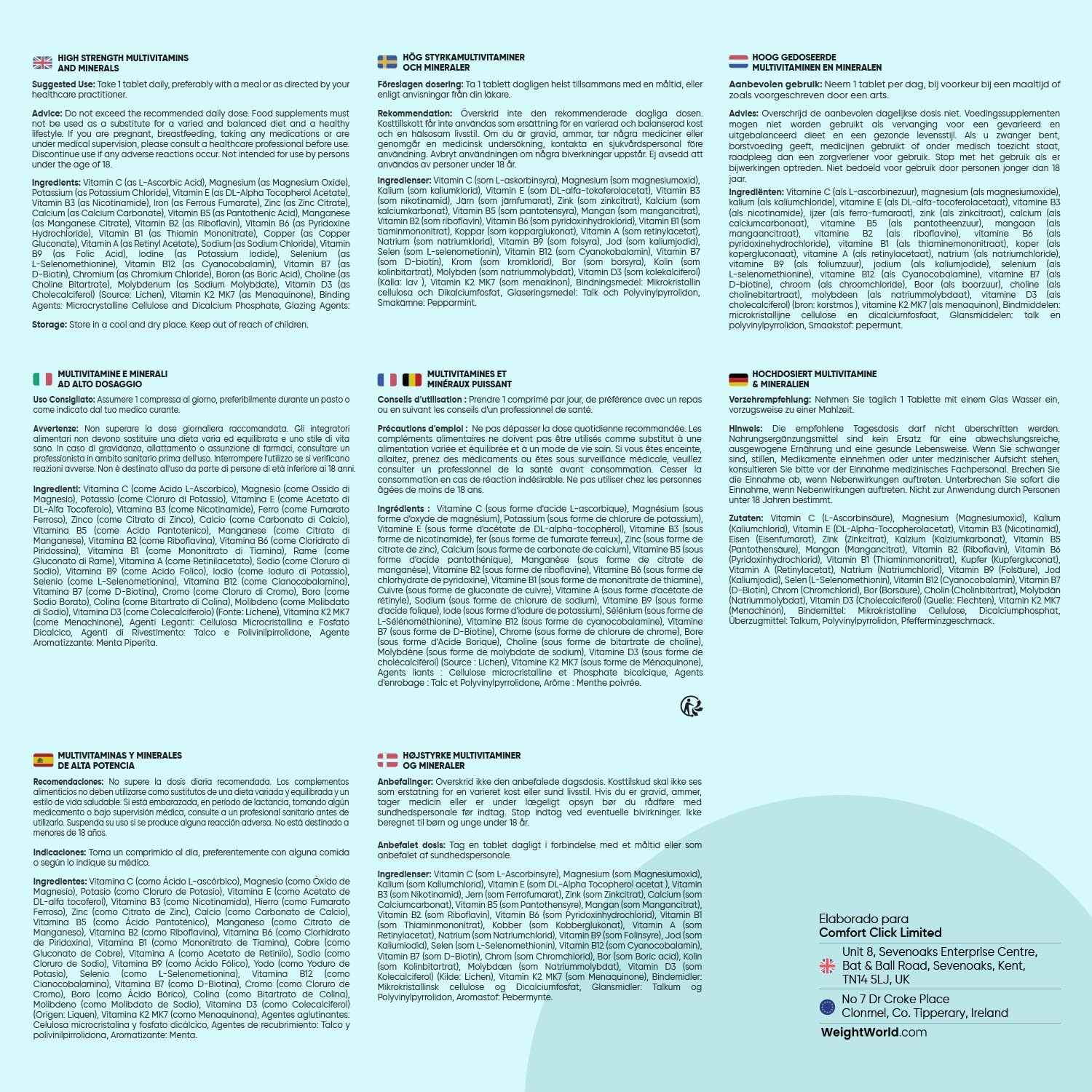 Multivitaminas y Minerales, 400 Comprimidos Veganos, 27 Vitaminas y Minerales - Rios Future Shop