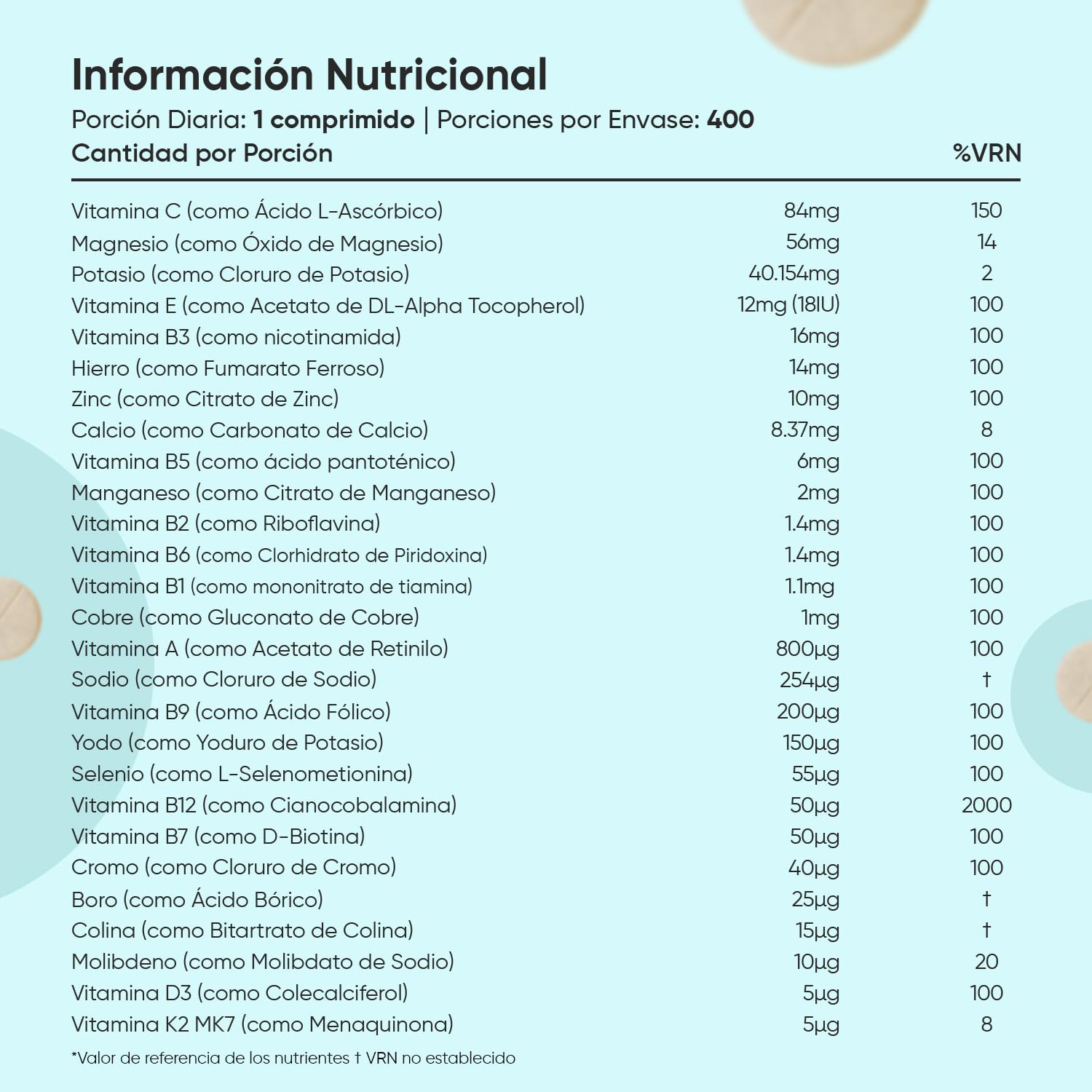 Multivitaminas y Minerales, 400 Comprimidos Veganos, 27 Vitaminas y Minerales - Rios Future Shop