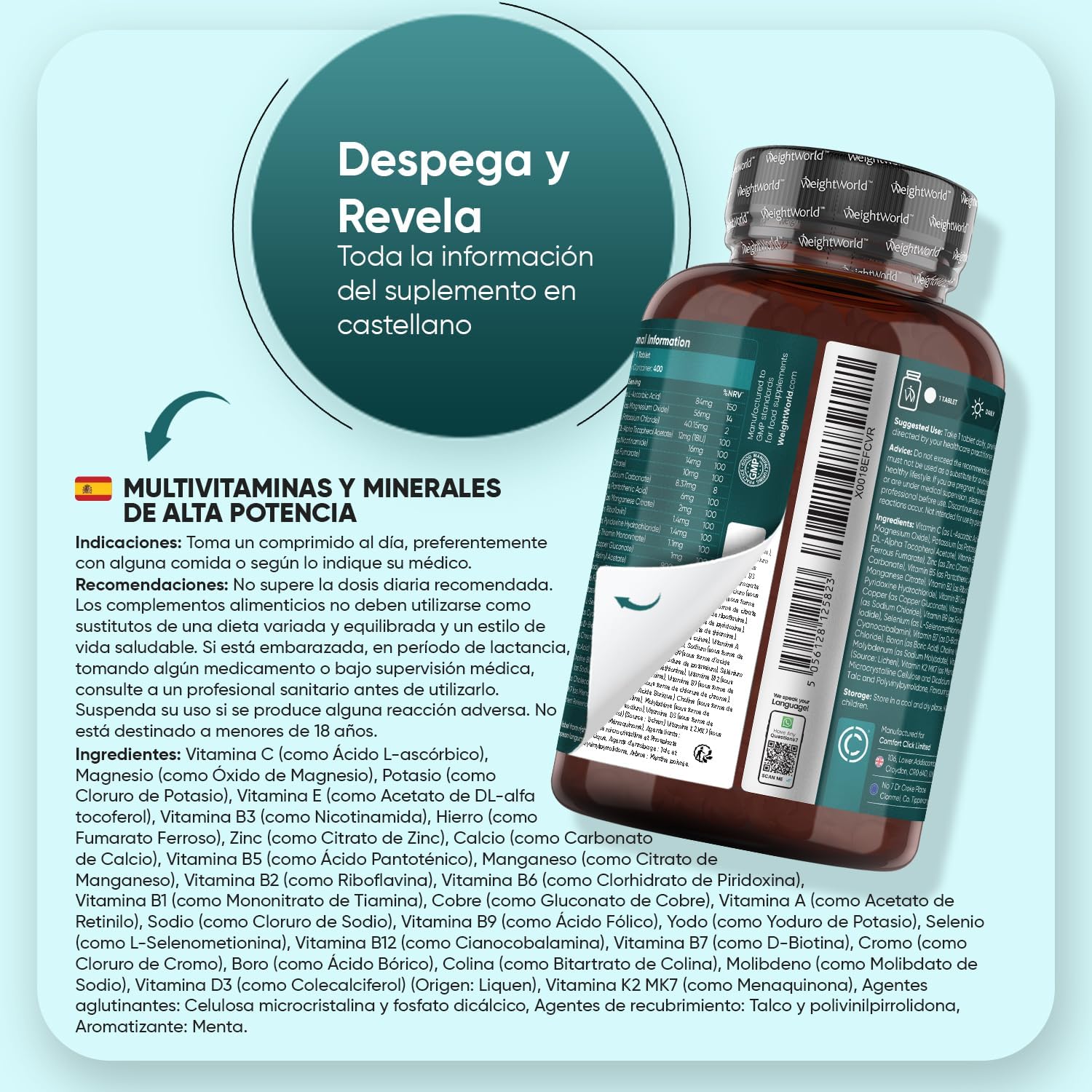 Multivitaminas y Minerales, 400 Comprimidos Veganos, 27 Vitaminas y Minerales - Rios Future Shop