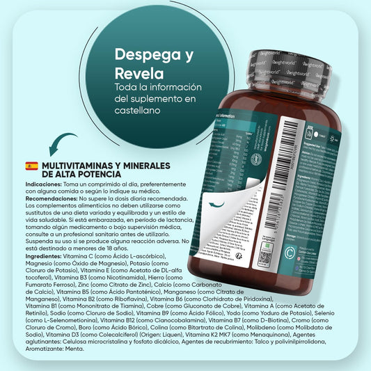 Multivitaminas y Minerales, 400 Comprimidos Veganos, 27 Vitaminas y Minerales - Rios Future Shop