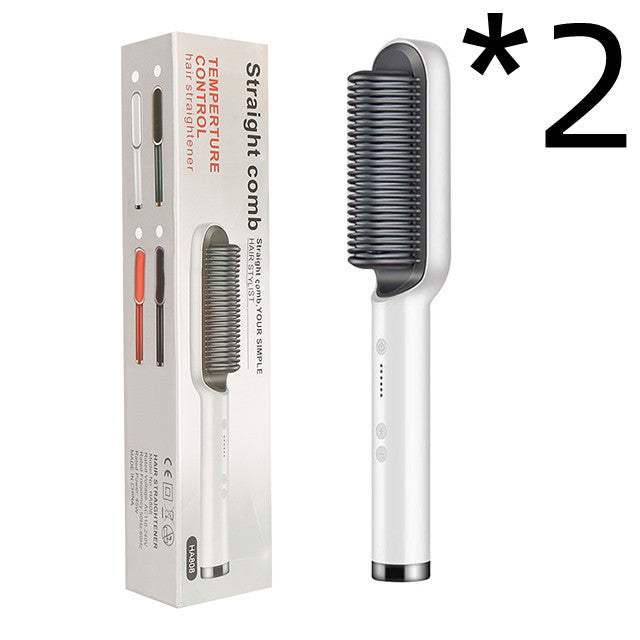 New 2 In 1 Hair Straightener Hot Comb Negative Ion Curling Tong Dual - purpose Electric Hair Brush - Rios Future Shop