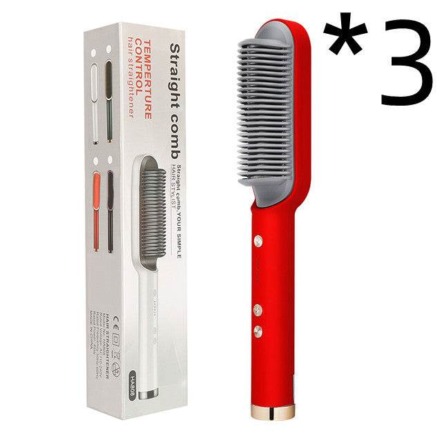New 2 In 1 Hair Straightener Hot Comb Negative Ion Curling Tong Dual - purpose Electric Hair Brush - Rios Future Shop