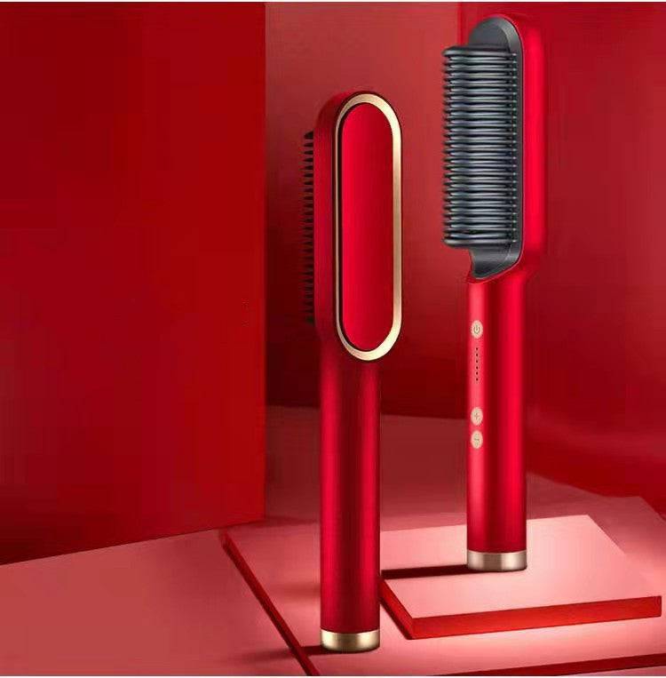 New 2 In 1 Hair Straightener Hot Comb Negative Ion Curling Tong Dual - purpose Electric Hair Brush - Rios Future Shop