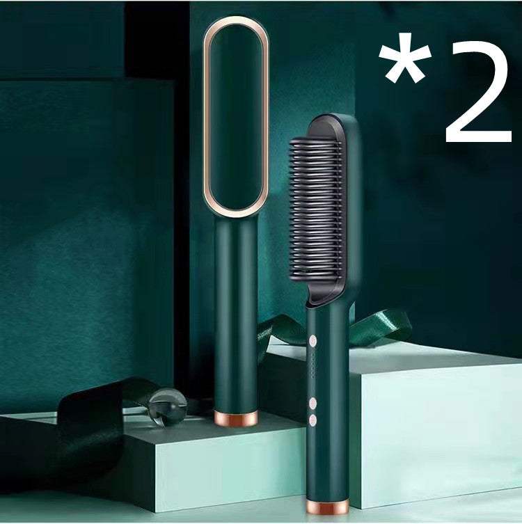 New 2 In 1 Hair Straightener Hot Comb Negative Ion Curling Tong Dual - purpose Electric Hair Brush - Rios Future Shop