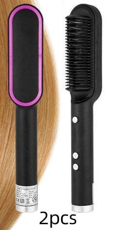 New 2 In 1 Hair Straightener Hot Comb Negative Ion Curling Tong Dual - purpose Electric Hair Brush - Rios Future Shop