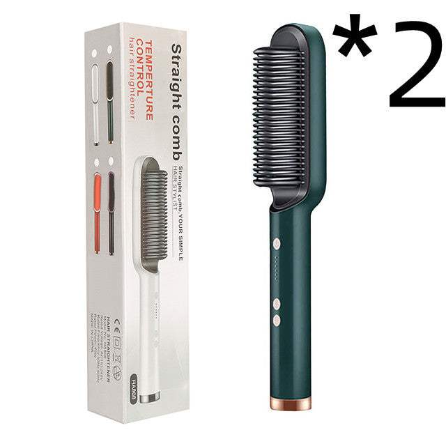 New 2 In 1 Hair Straightener Hot Comb Negative Ion Curling Tong Dual - purpose Electric Hair Brush - Rios Future Shop