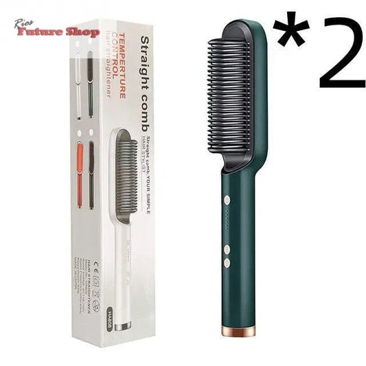 New 2 In 1 Hair Straightener Hot Comb Negative Ion Curling Tong Dual-purpose Electric Hair Brush - Rios Future Shop