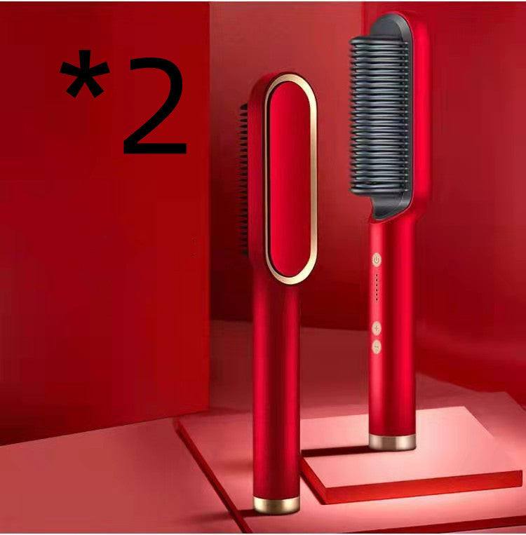 New 2 In 1 Hair Straightener Hot Comb Negative Ion Curling Tong Dual - purpose Electric Hair Brush - Rios Future Shop
