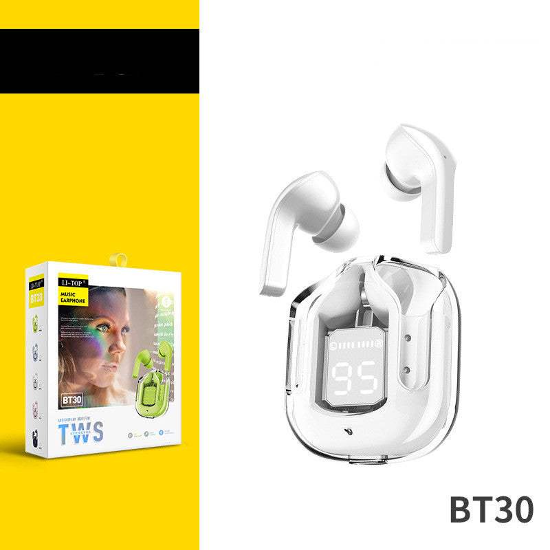 Novo Mini Transparente Sem Fio Bluetooth Headset Display Digital ENC Redução de Ruído Verdadeiro Desporto Música Sem Fio - Rios Future Shop