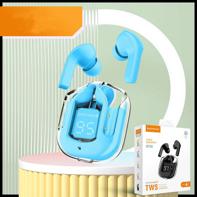 Novo Mini Transparente Sem Fio Bluetooth Headset Display Digital ENC Redução de Ruído Verdadeiro Desporto Música Sem Fio - Rios Future Shop