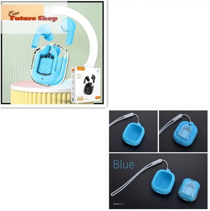 Novo Mini Transparente Sem Fio Bluetooth Headset Display Digital ENC Redução de Ruído Verdadeiro Desporto Música Sem Fio - Rios Future Shop