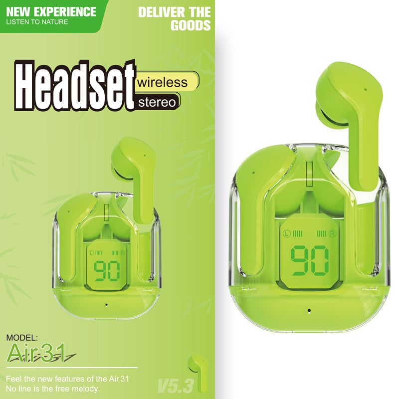 Novo Mini Transparente Sem Fio Bluetooth Headset Display Digital ENC Redução de Ruído Verdadeiro Desporto Música Sem Fio - Rios Future Shop