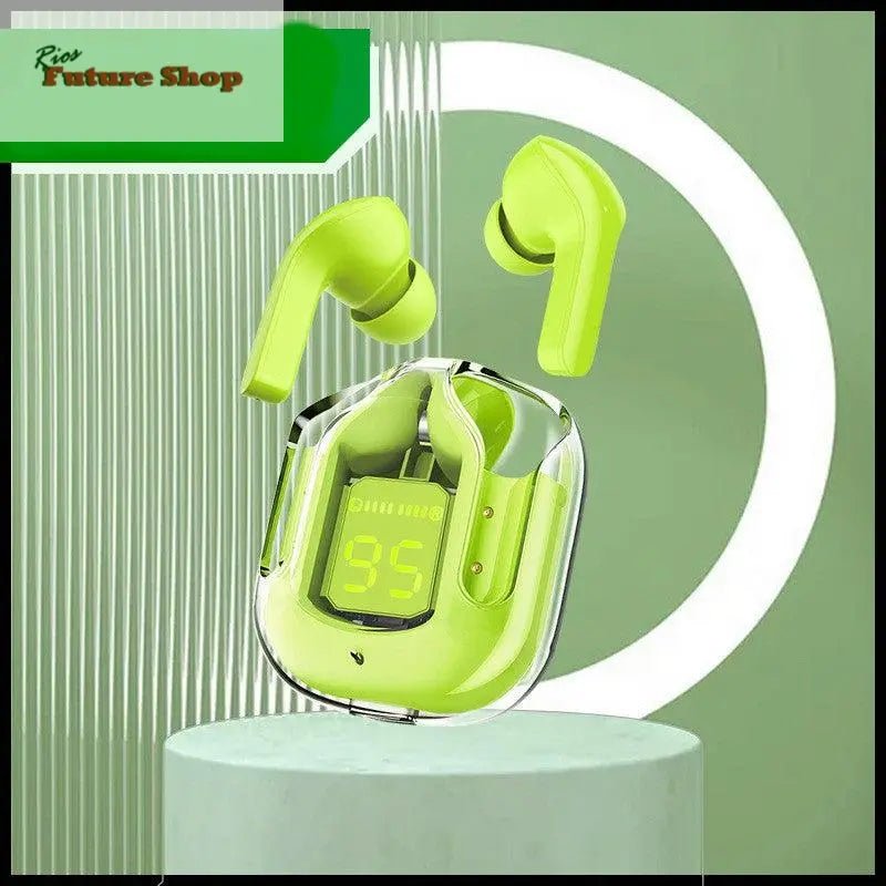 Novo Mini Transparente Sem Fio Bluetooth Headset Display Digital ENC Redução de Ruído Verdadeiro Desporto Música Sem Fio - Rios Future Shop