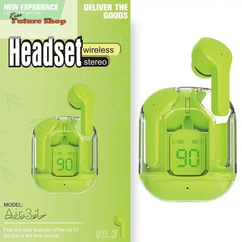 Novo Mini Transparente Sem Fio Bluetooth Headset Display Digital ENC Redução de Ruído Verdadeiro Desporto Música Sem Fio - Rios Future Shop