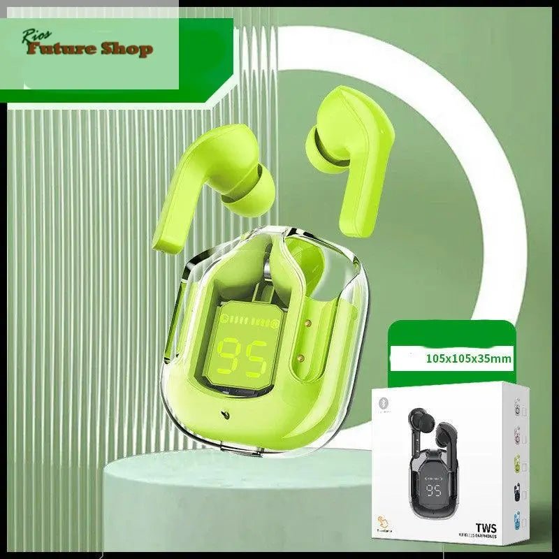 Novo Mini Transparente Sem Fio Bluetooth Headset Display Digital ENC Redução de Ruído Verdadeiro Desporto Música Sem Fio - Rios Future Shop
