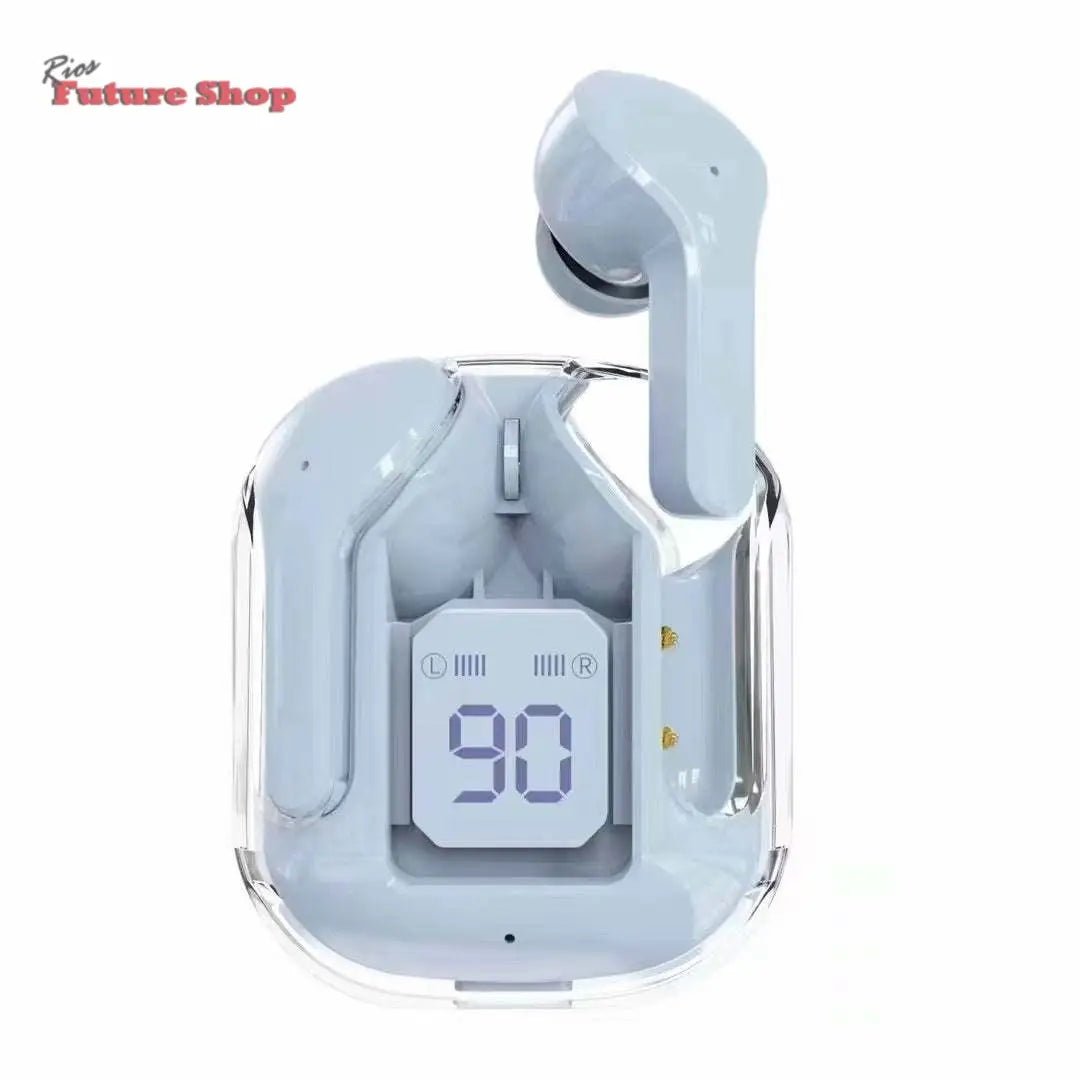 Novo Mini Transparente Sem Fio Bluetooth Headset Display Digital ENC Redução de Ruído Verdadeiro Desporto Música Sem Fio - Rios Future Shop