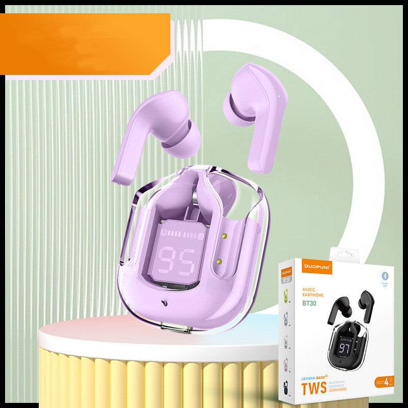 Novo Mini Transparente Sem Fio Bluetooth Headset Display Digital ENC Redução de Ruído Verdadeiro Desporto Música Sem Fio - Rios Future Shop