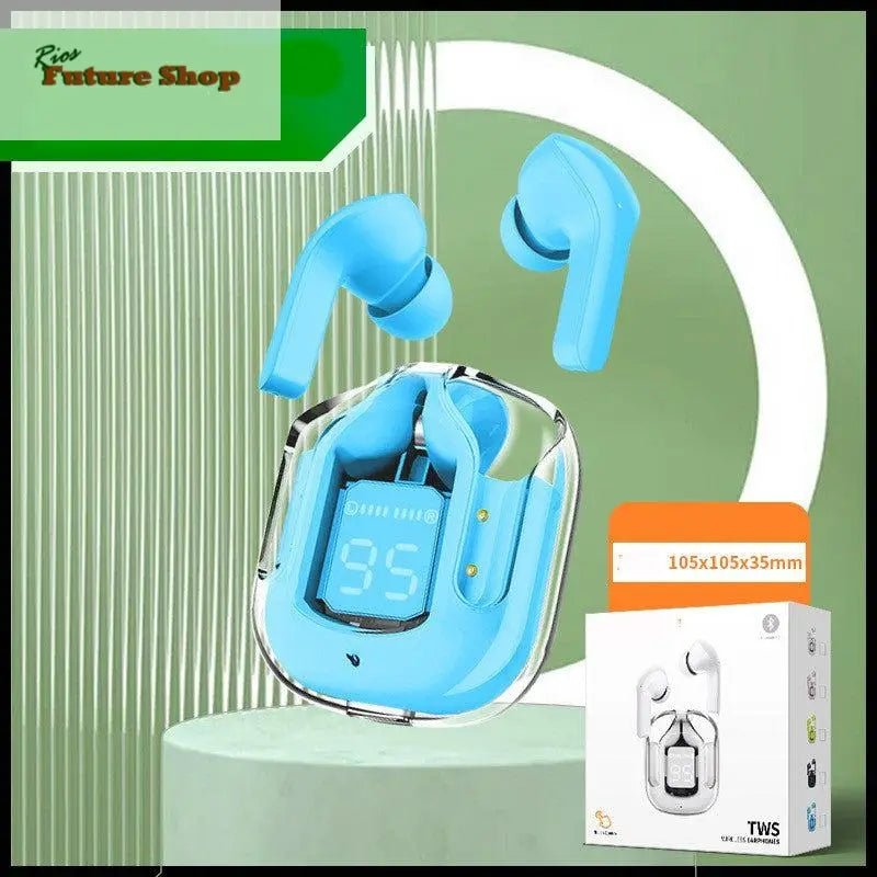 Novo Mini Transparente Sem Fio Bluetooth Headset Display Digital ENC Redução de Ruído Verdadeiro Desporto Música Sem Fio - Rios Future Shop
