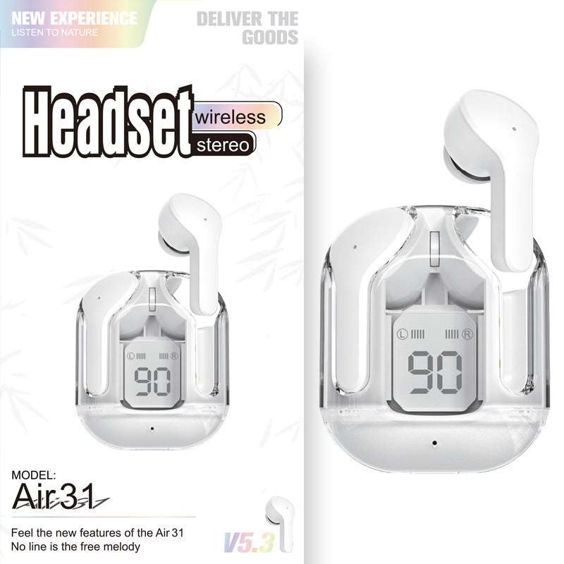 Novo Mini Transparente Sem Fio Bluetooth Headset Display Digital ENC Redução de Ruído Verdadeiro Desporto Música Sem Fio - Rios Future Shop