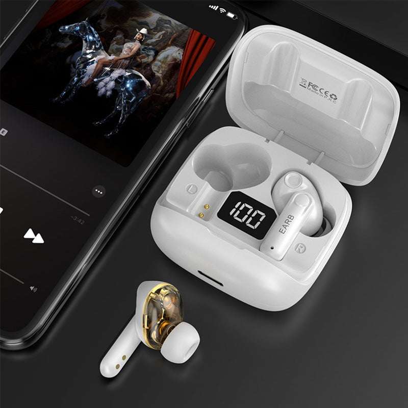 Novo Mini Transparente Sem Fio Bluetooth Headset Display Digital ENC Redução de Ruído Verdadeiro Desporto Música Sem Fio - Rios Future Shop
