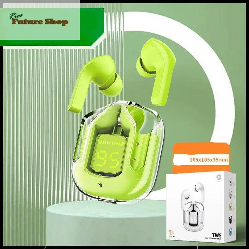 Novo Mini Transparente Sem Fio Bluetooth Headset Display Digital ENC Redução de Ruído Verdadeiro Desporto Música Sem Fio - Rios Future Shop