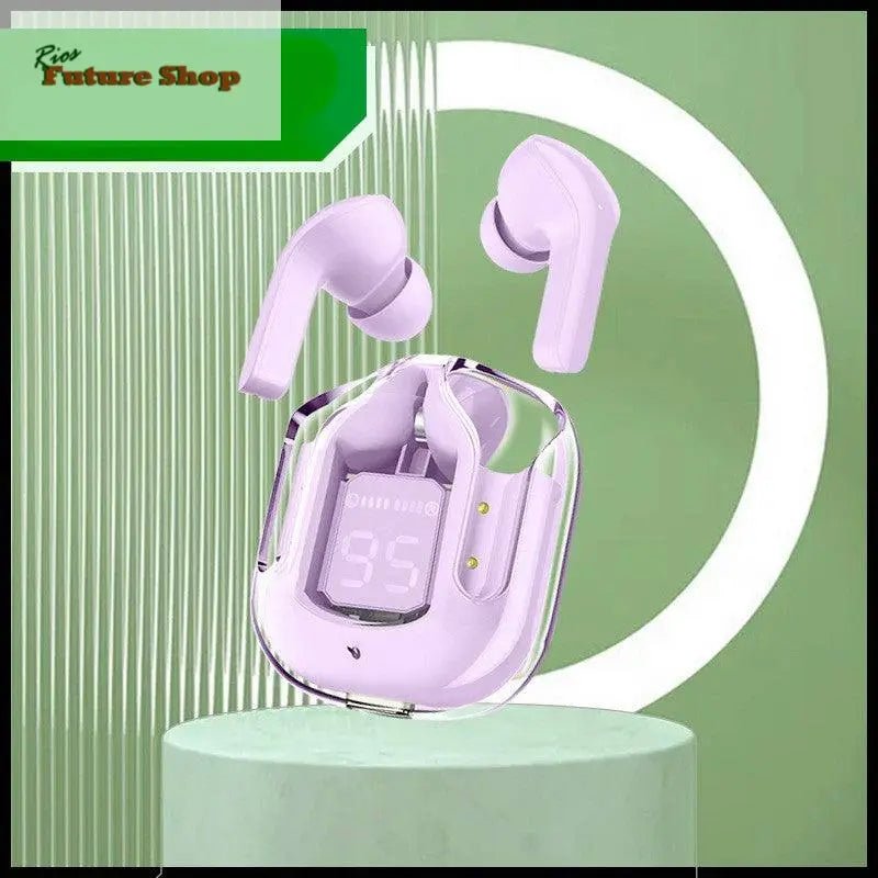 Novo Mini Transparente Sem Fio Bluetooth Headset Display Digital ENC Redução de Ruído Verdadeiro Desporto Música Sem Fio - Rios Future Shop