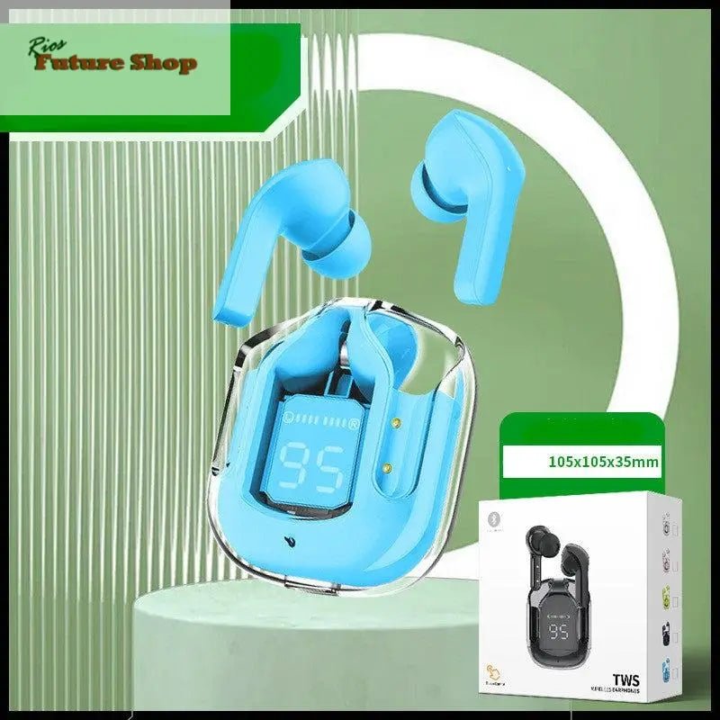 Novo Mini Transparente Sem Fio Bluetooth Headset Display Digital ENC Redução de Ruído Verdadeiro Desporto Música Sem Fio - Rios Future Shop