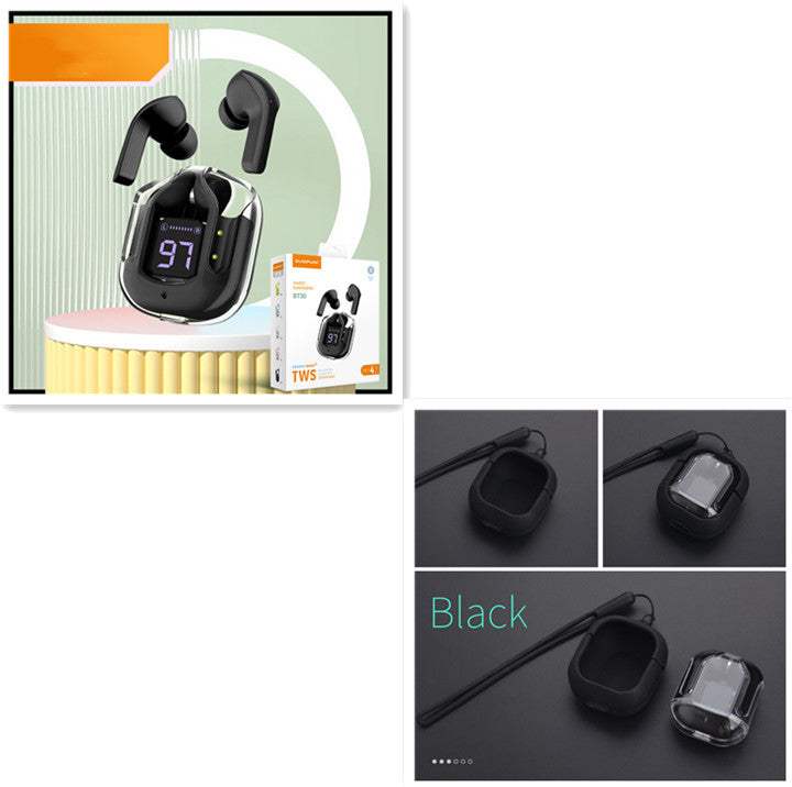 Novo Mini Transparente Sem Fio Bluetooth Headset Display Digital ENC Redução de Ruído Verdadeiro Desporto Música Sem Fio - Rios Future Shop