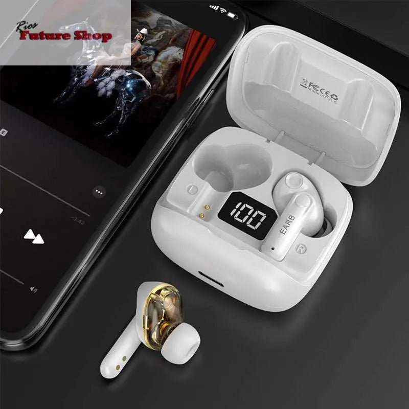 Novo Mini Transparente Sem Fio Bluetooth Headset Display Digital ENC Redução de Ruído Verdadeiro Desporto Música Sem Fio - Rios Future Shop