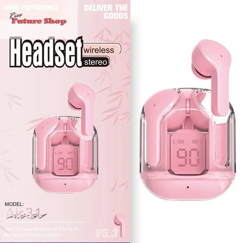 Novo Mini Transparente Sem Fio Bluetooth Headset Display Digital ENC Redução de Ruído Verdadeiro Desporto Música Sem Fio - Rios Future Shop