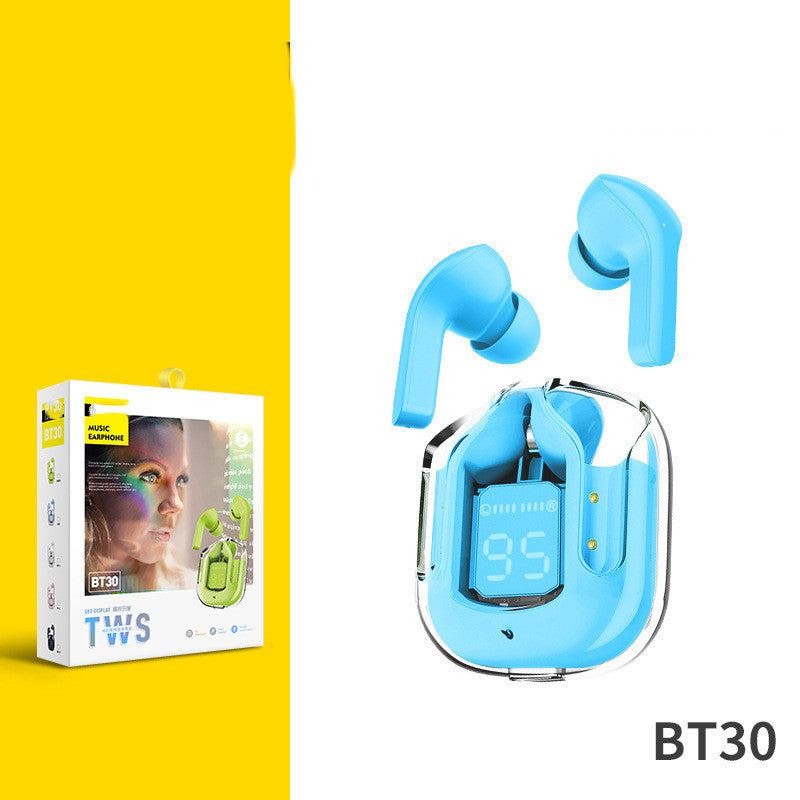 Novo Mini Transparente Sem Fio Bluetooth Headset Display Digital ENC Redução de Ruído Verdadeiro Desporto Música Sem Fio - Rios Future Shop