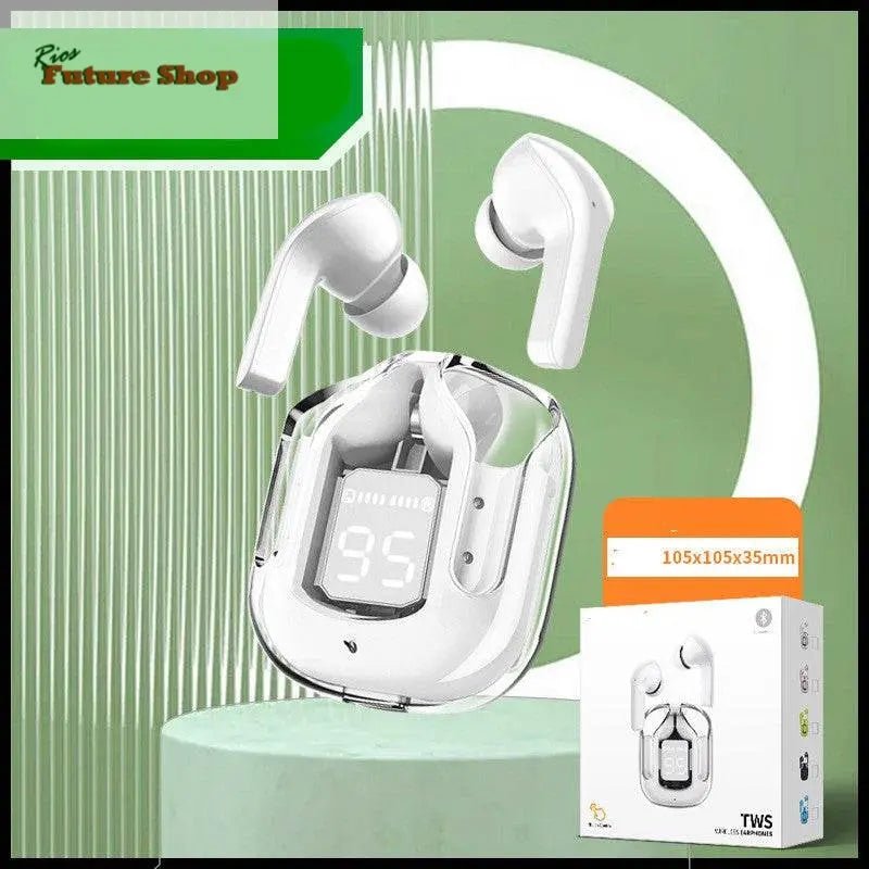 Novo Mini Transparente Sem Fio Bluetooth Headset Display Digital ENC Redução de Ruído Verdadeiro Desporto Música Sem Fio - Rios Future Shop