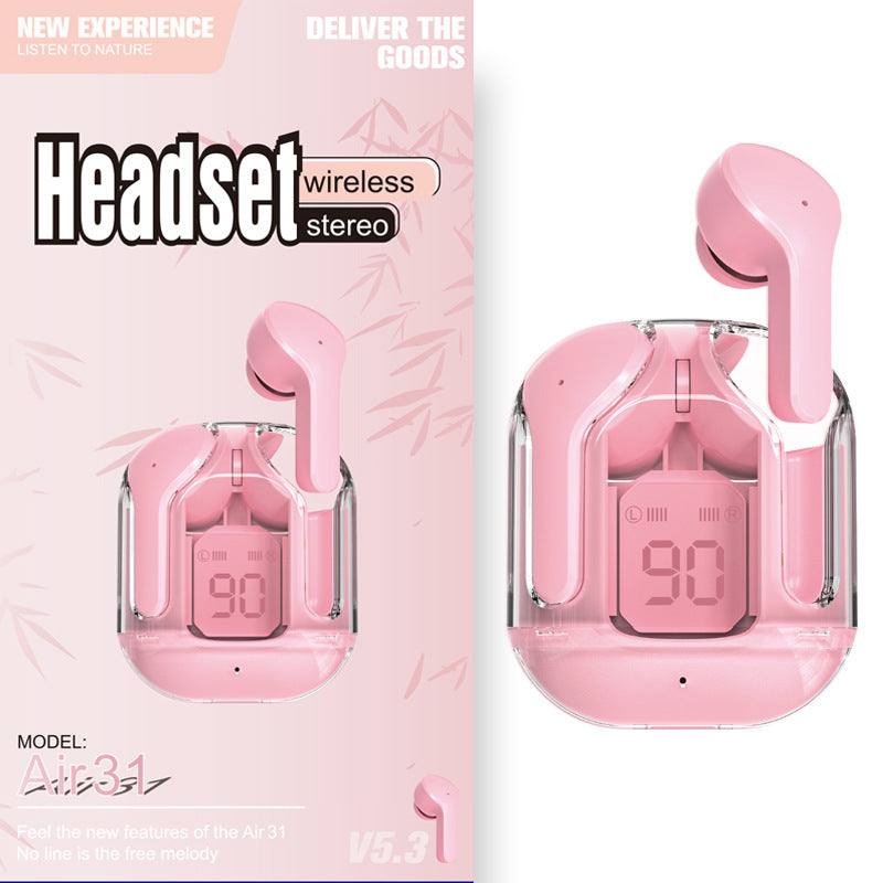 Novo Mini Transparente Sem Fio Bluetooth Headset Display Digital ENC Redução de Ruído Verdadeiro Desporto Música Sem Fio - Rios Future Shop