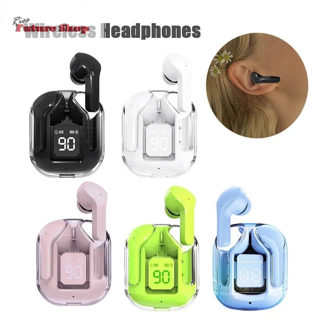 Novo Mini Transparente Sem Fio Bluetooth Headset Display Digital ENC Redução de Ruído Verdadeiro Desporto Música Sem Fio - Rios Future Shop