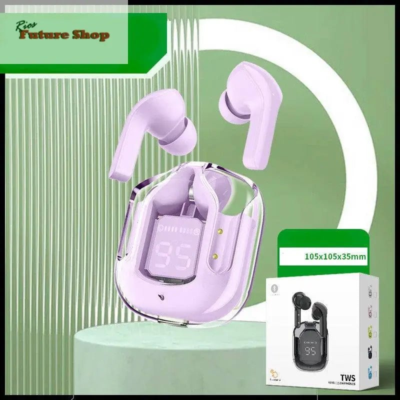 Novo Mini Transparente Sem Fio Bluetooth Headset Display Digital ENC Redução de Ruído Verdadeiro Desporto Música Sem Fio - Rios Future Shop